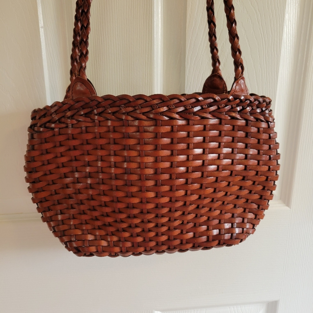 Vintage brown leather woven ellepi rope crossbody purse